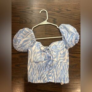 Blue and White Puff Sleeve Top